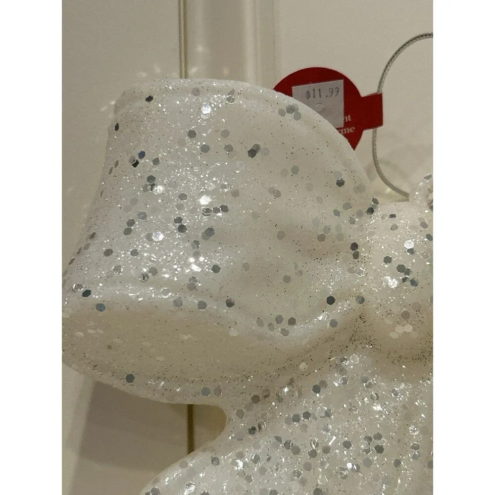 Ashland Christmas Jumbo Bow Ornament White Glitter Decorative 8”x 8